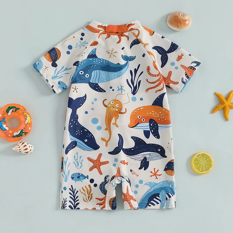 Maiô Infantil com Estampa de Tubarão e Proteção UV