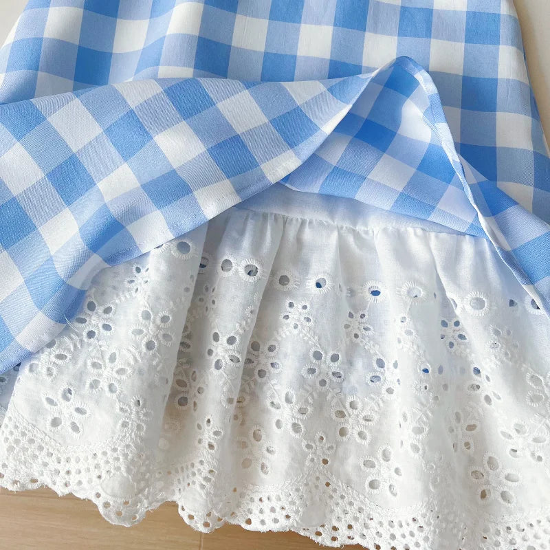 Vestido Infantil Xadrez Sem Mangas com Chapéu