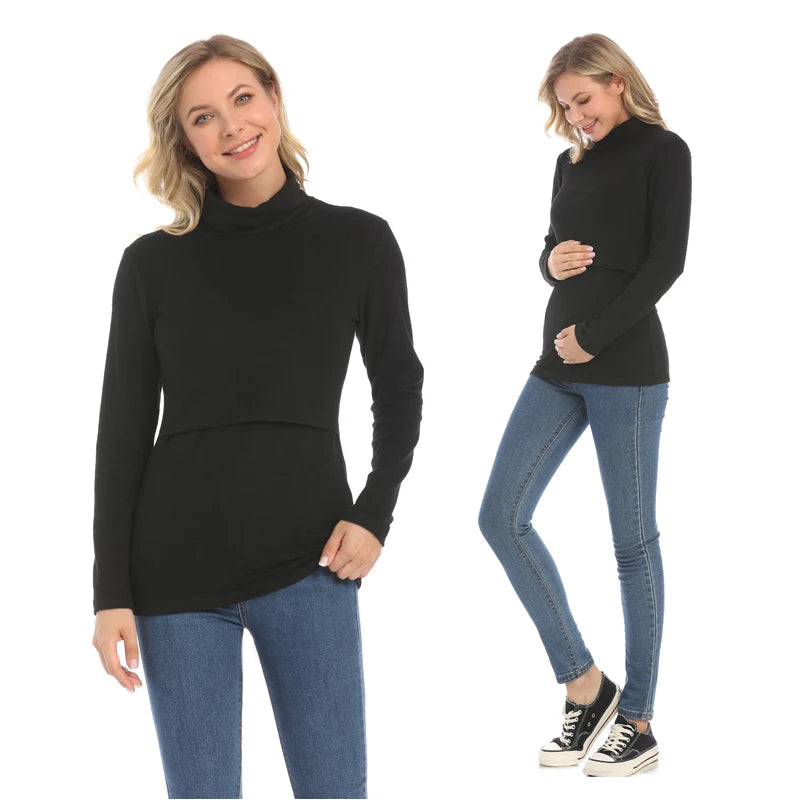 Blusa Manga Longa e Gola Alta para Amamentação