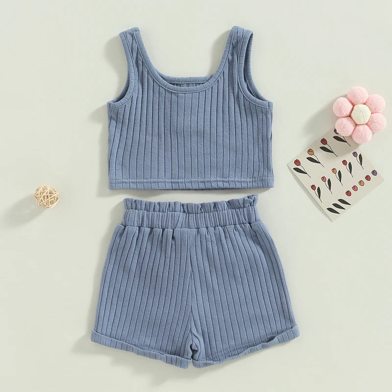 Conjunto Infantil Feminino Verão - Colete e Shorts Canelados
