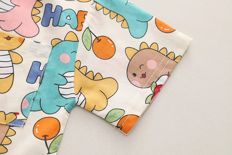 Conjunto Infantil Verão - Camisa Estampada Bebês Dinossauros e Shorts Casuais (2 Peças)