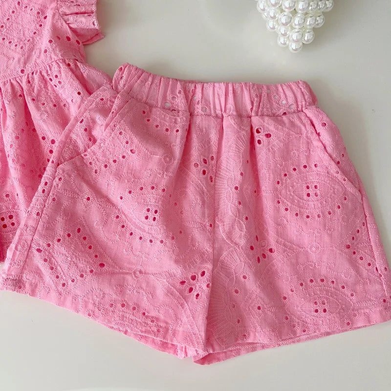 Conjunto Rosa de Verão para Meninas - Camisa e Shorts