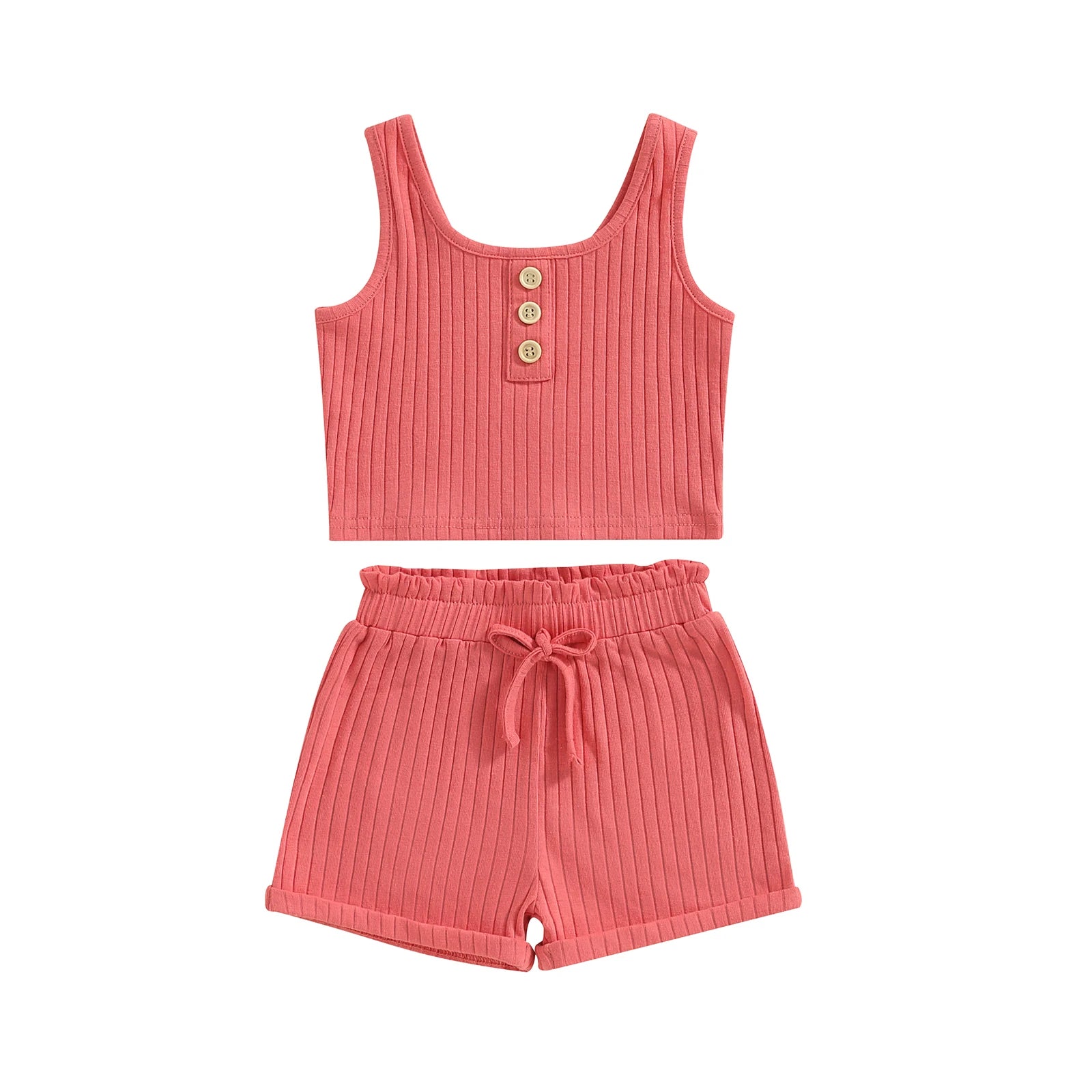 Conjunto Infantil Feminino Verão - Colete e Shorts Canelados