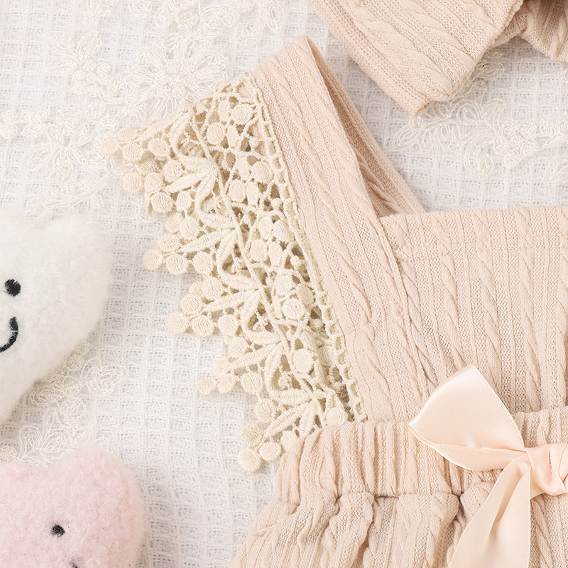 Conjunto Bebê Menina - Body Rendado com Laço e Faixa de Cabelo
