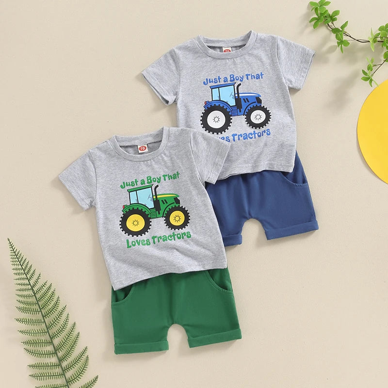 Conjunto Bebê Menino - Camiseta Estampa Trator e Shorts com Cós Elástico
