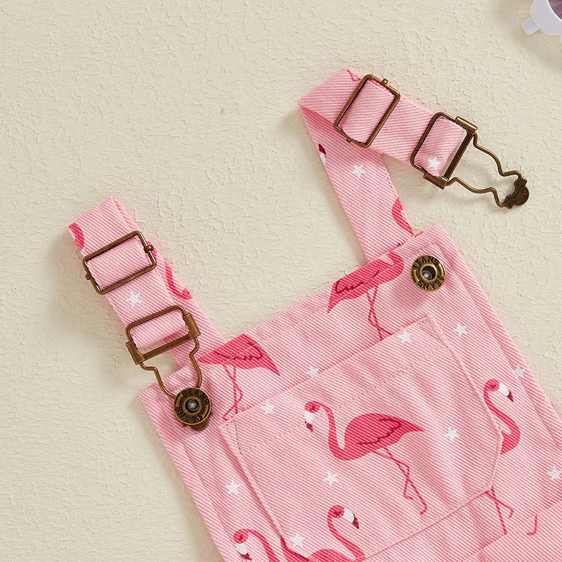 Macacão Infantil Menina - Jeans com Estampa de Flamingo