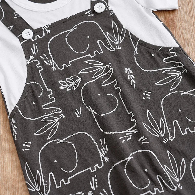 Macacão Bebê Unissex - Algodão Macio com Alças e Estampa de Elefante