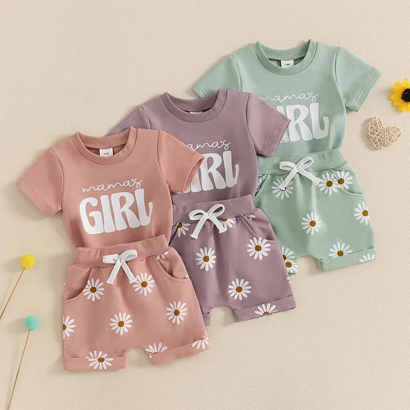 Conjunto Bebê Menina - Camiseta Mama's Girl e Shorts Margarida