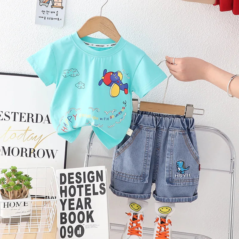 Conjunto Infantil Avião - Camiseta e Shorts Casuais (2 Peças)