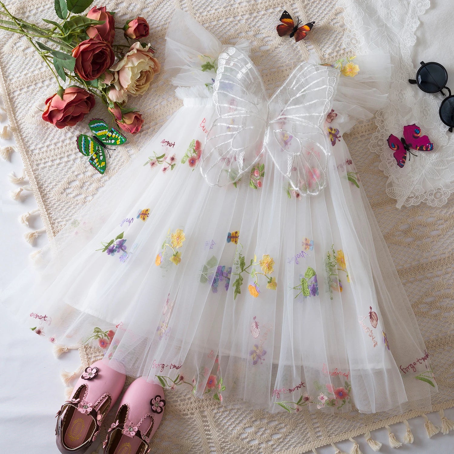 Vestido de Princesa com Asas de Borboleta para Meninas