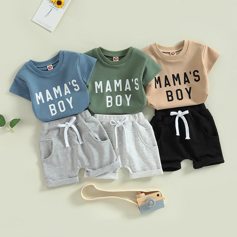 Conjunto Bebê Menino - Camiseta Mama's Boy e Shorts