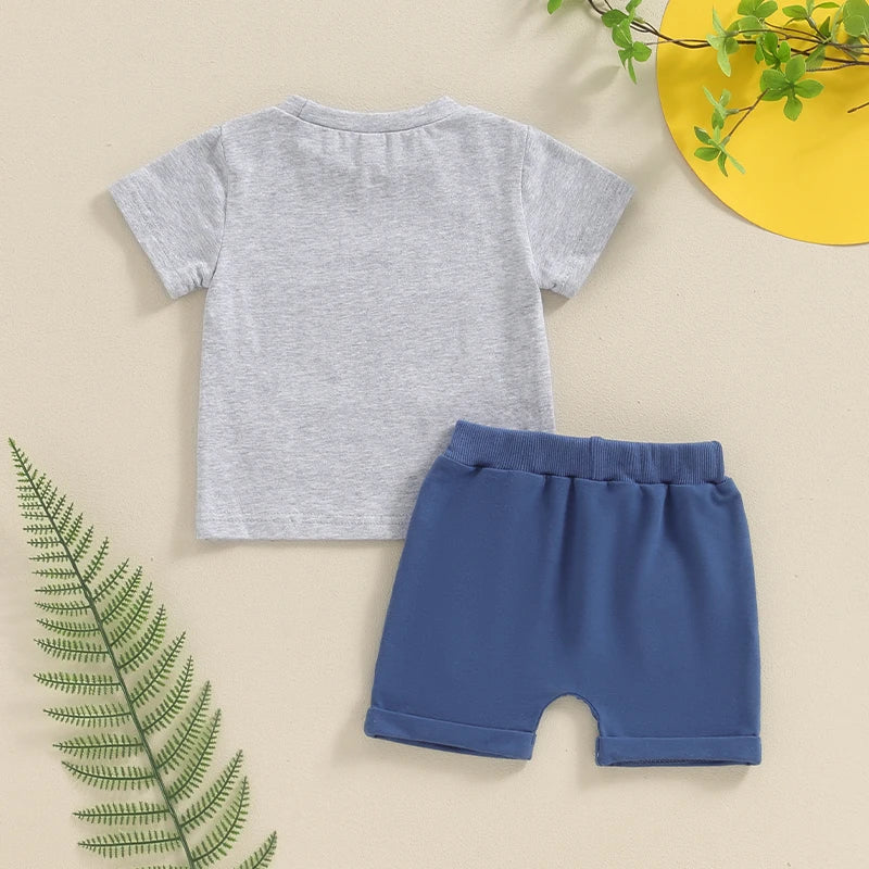 Conjunto Bebê Menino - Camiseta Estampa Trator e Shorts com Cós Elástico
