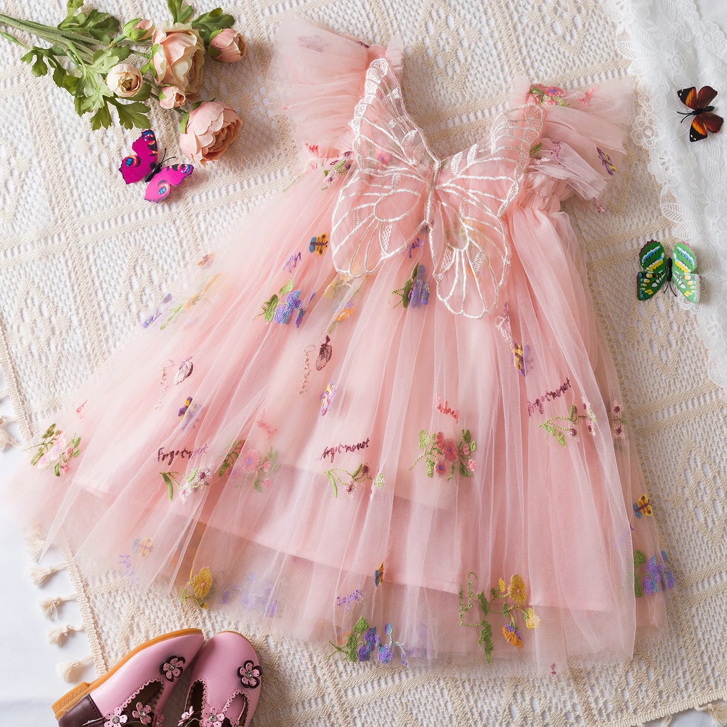 Vestido de Princesa com Asas de Borboleta para Meninas