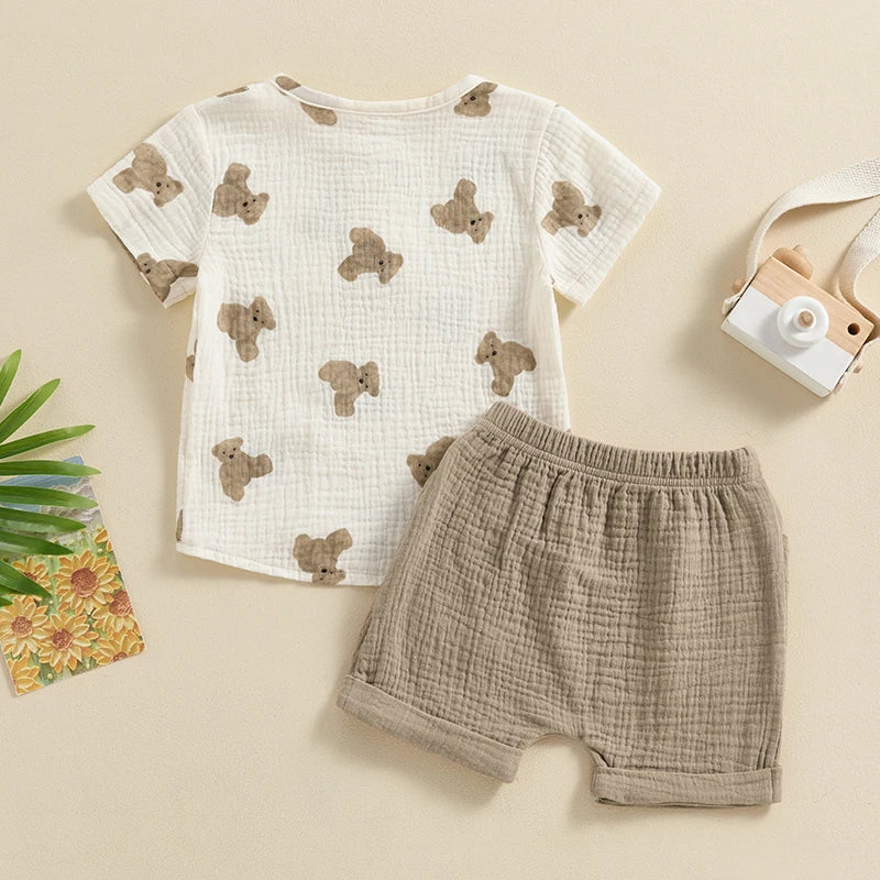 Conjunto Meninos Camiseta Ursinhos e Bermuda