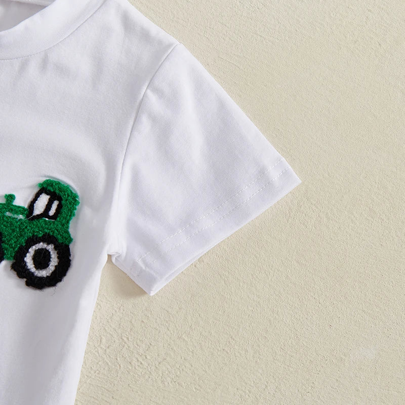Conjunto Bebê Menino - Camiseta Bordado Trator e Shorts Xadrez (2 Peças)