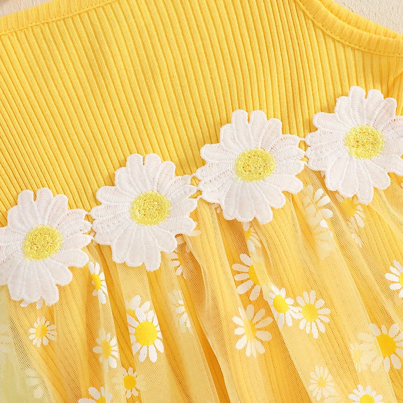 Conjunto Bebê Menina - Body sem Mangas e Vestido Estampa Margarida com Lacinho