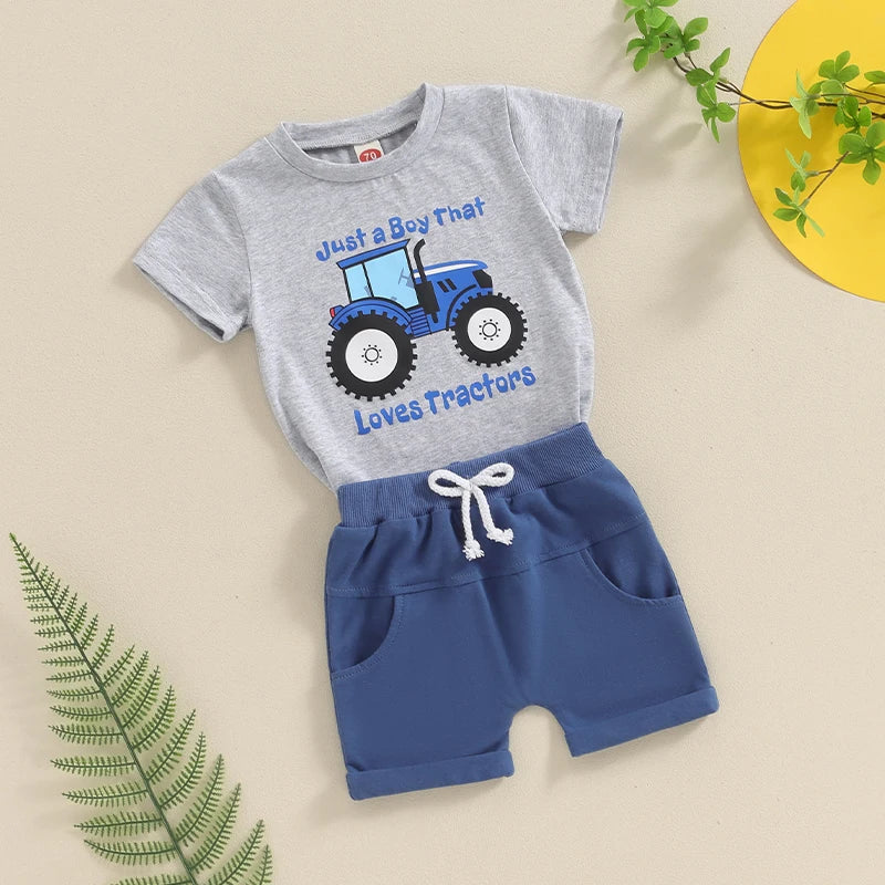 Conjunto Bebê Menino - Camiseta Estampa Trator e Shorts com Cós Elástico