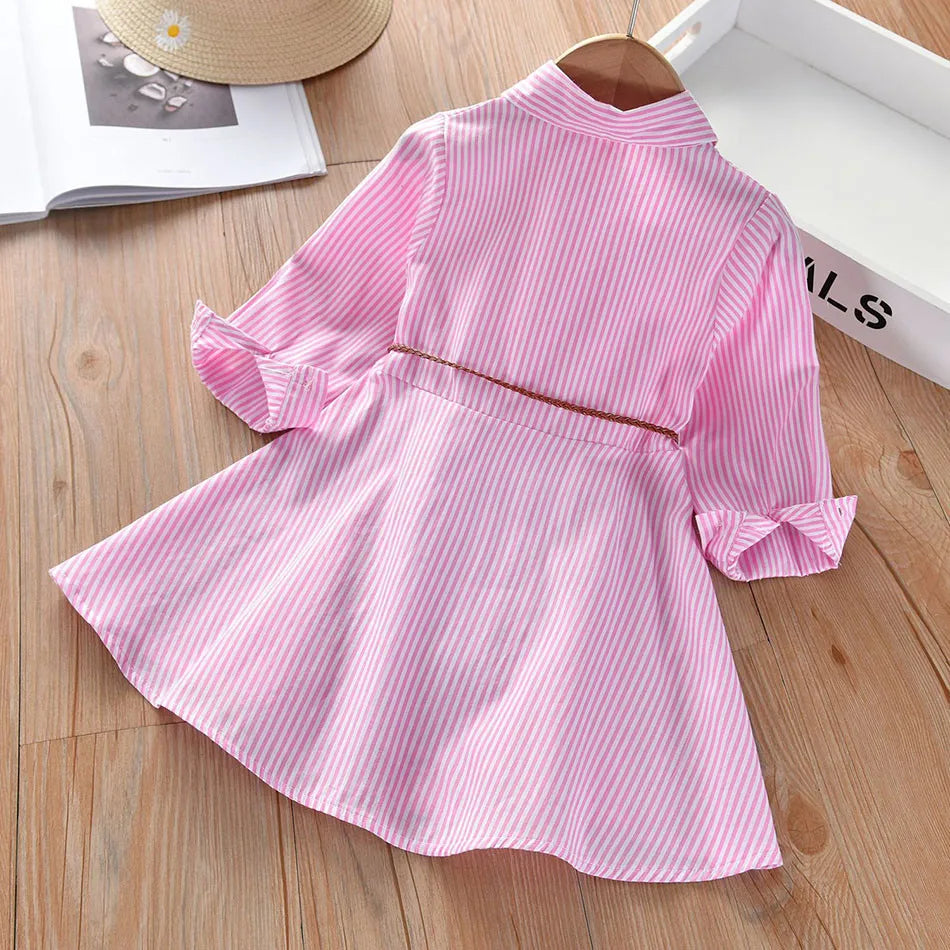 Vestido Casual Listrado para Meninas - Estilo Elegante e Confortável para Primavera e Outono
