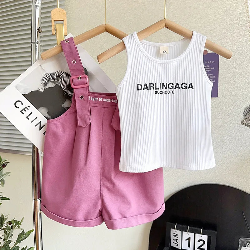 Conjunto Infantil Feminino de Verão - Camiseta e Macacão