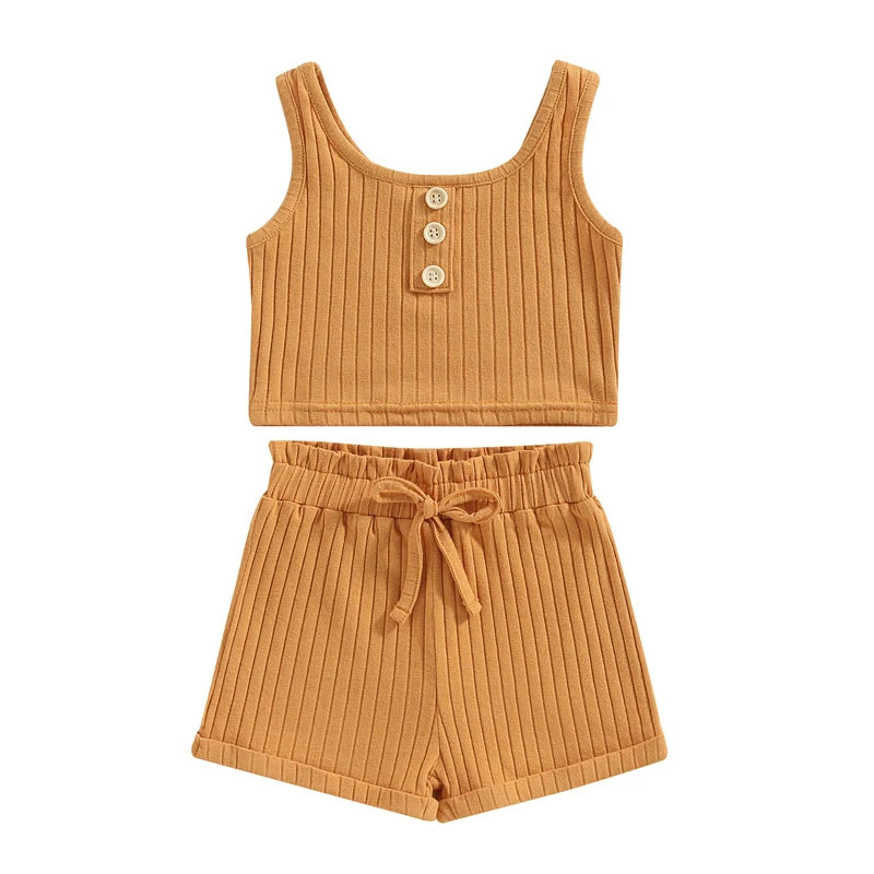 Conjunto Infantil Feminino Verão - Colete e Shorts Canelados