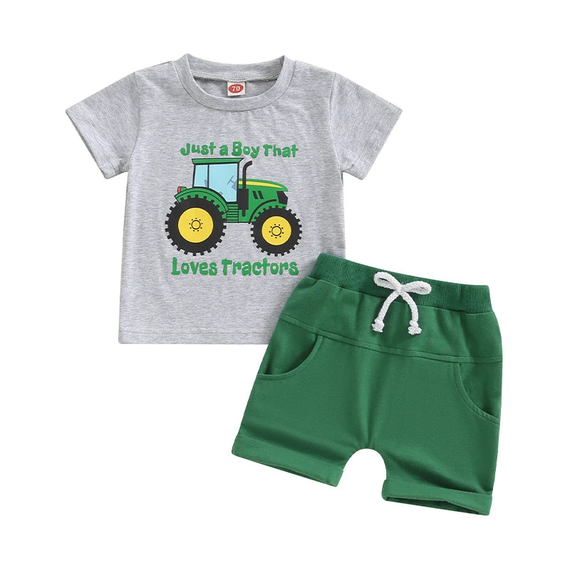 Conjunto Bebê Menino - Camiseta Estampa Trator e Shorts com Cós Elástico
