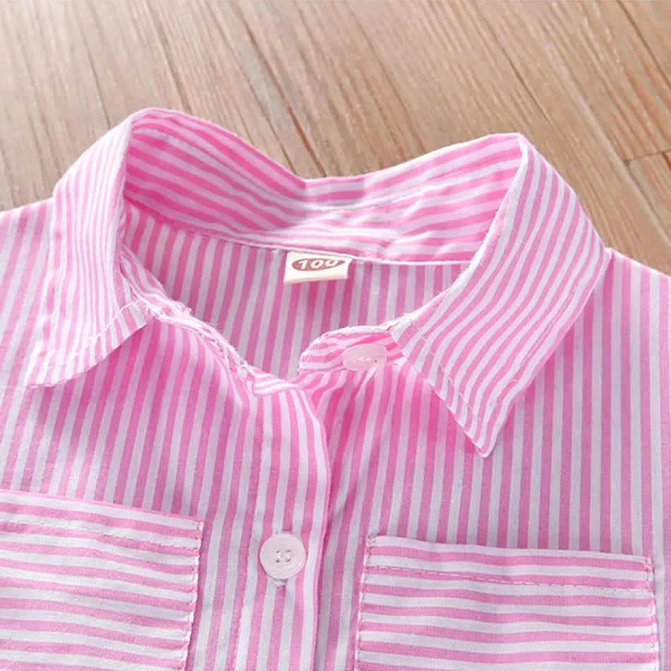 Vestido Casual Listrado para Meninas - Estilo Elegante e Confortável para Primavera e Outono