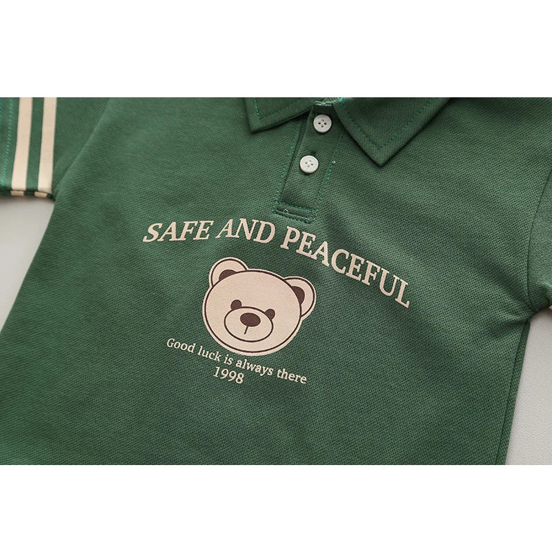 Conjunto infantil camisa polo e bermuda ursinho