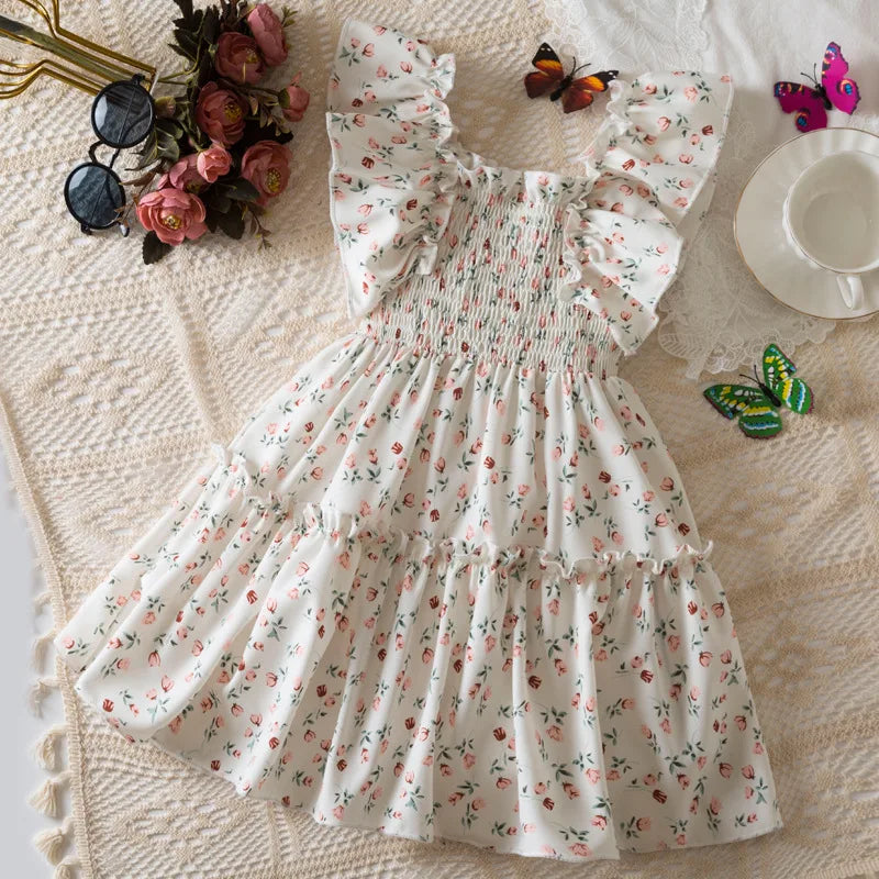Vestido Floral Princesa com Manga Voando para Meninas