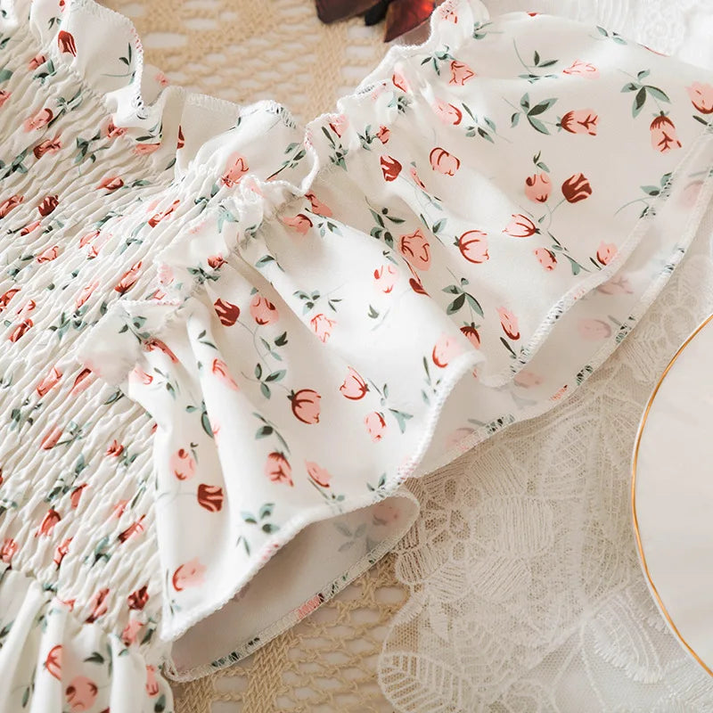 Vestido Floral Princesa com Manga Voando para Meninas