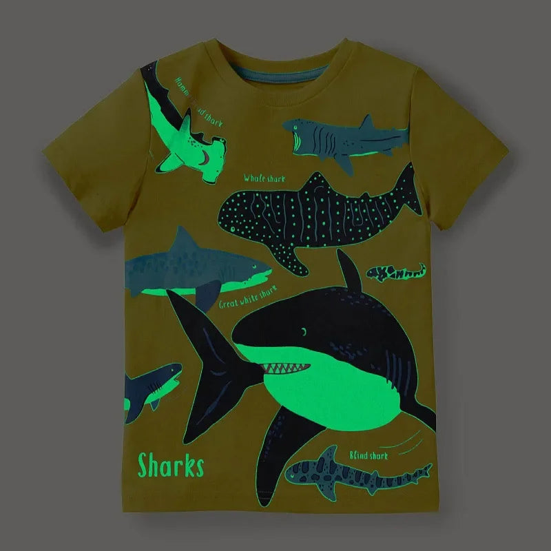 Camiseta Infantil Dinossauro e Tubarão - Moda Verão