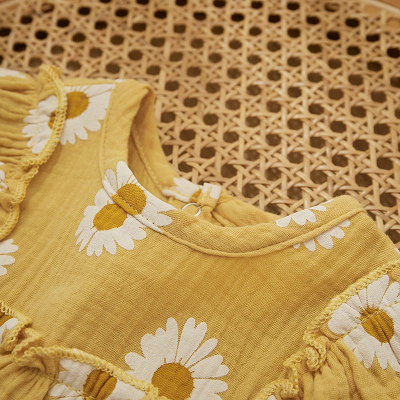 Body Bebê Menina - Estampa Margarida com Faixa de Cabelo