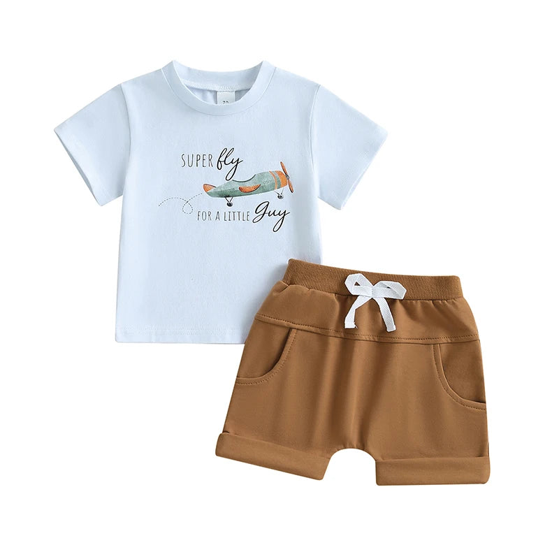 Conjunto Bebê Menino - Camiseta Avião e Shorts com Cós Elástico (2 Peças)