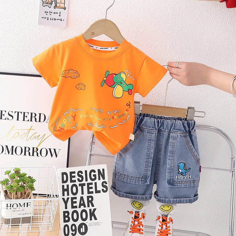 Conjunto Infantil Avião - Camiseta e Shorts Casuais (2 Peças)