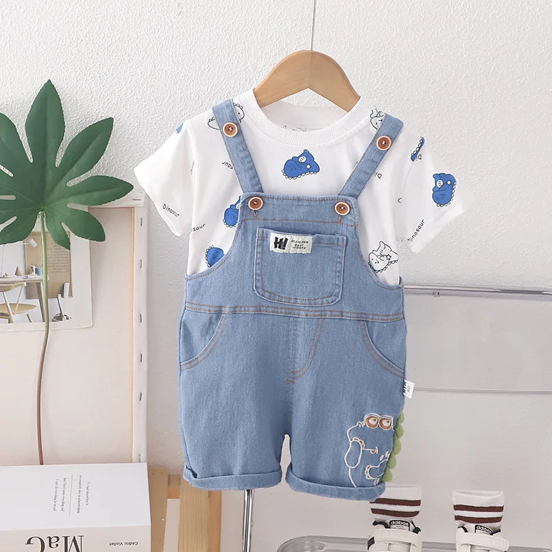 Conjunto Infantil Verão - Camiseta Estampada e Shorts com Alças (2 Peças)