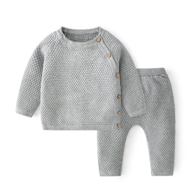 Conjunto em Tricô – Blusa e Calça de Algodão Meia Estação