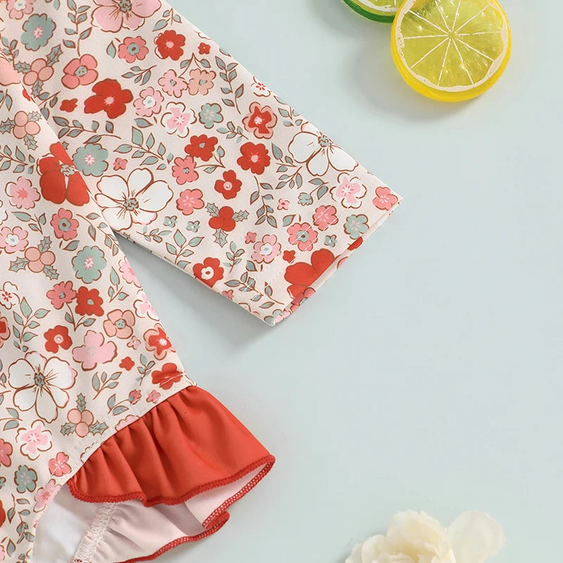 Maiô Infantil Feminino Floral com Proteção UV e Babados