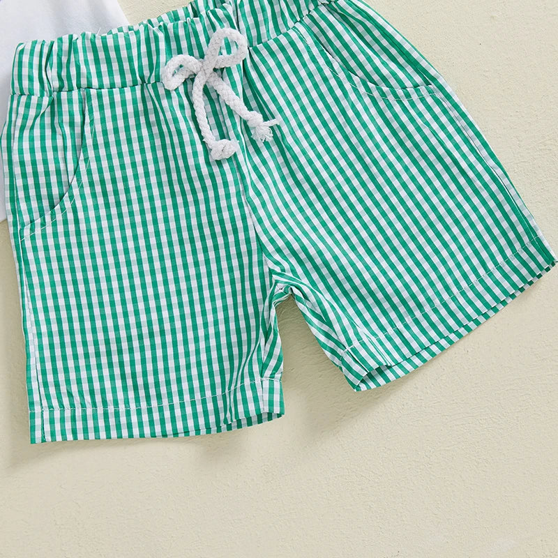 Conjunto Bebê Menino - Camiseta Bordado Trator e Shorts Xadrez (2 Peças)