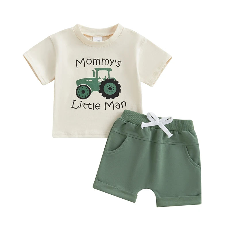 Conjunto Bebê Menino - Camiseta Manga Curta e Shorts Casuais com Trator, com oesse conjunto seu pequeno vai ficar pronto para qualquer aventura! A camiseta de manga curta e os shorts casuais oferecem conforto e estilo. Destaque para o divertido desenho de trator, que vai estimular a imaginação do seu filho. Ideal para os dias mais quentes, esse conjunto é perfeito para os pequenos aventureiros!