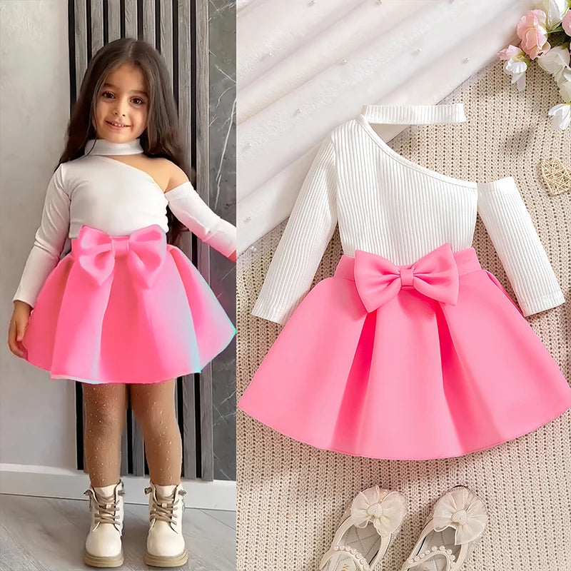 Conjunto Infantil Feminino Laço Rosa Blusa e Saia