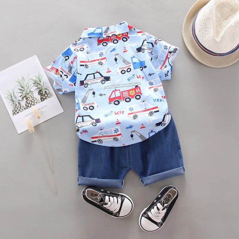 Conjunto Infantil Bombeiros - Camisa Estampada e Shorts (2 Peças)