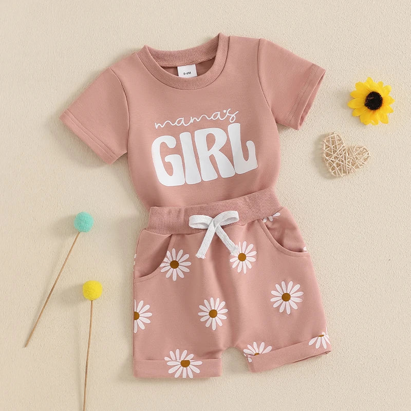 Conjunto Bebê Menina - Camiseta Mama's Girl e Shorts Margarida