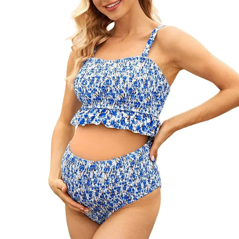 Conjunto de 2 partes para mulheres grávidas, maiô com alça, biquíni, tamanho grande, biquíni, verão, novo