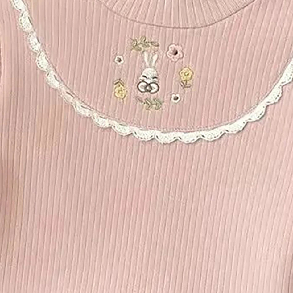 Blusa Infantil de Manga Longa em Veludo - Gola Alta com Bordado Cartoon