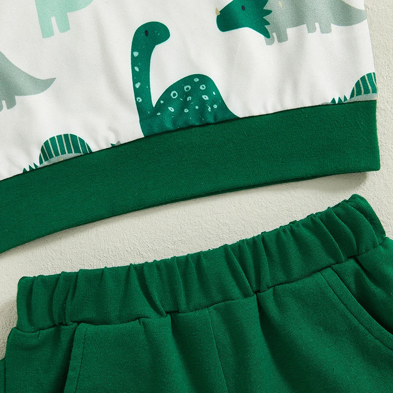 Conjunto Bebê Menino - Camiseta com Capuz Estampa Dinossauro e Shorts (2 Peças)