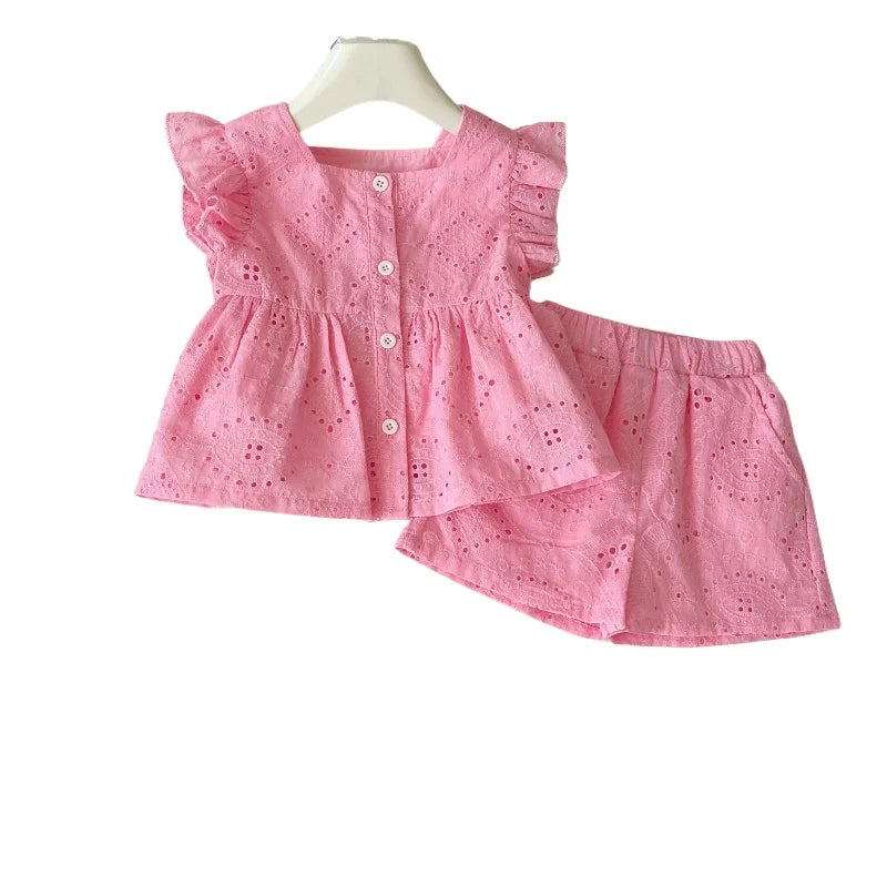 Conjunto Rosa de Verão para Meninas - Camisa e Shorts