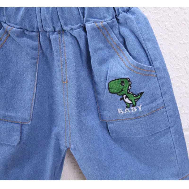 Conjunto roupa infantil dinossauros camiseta e bermuda