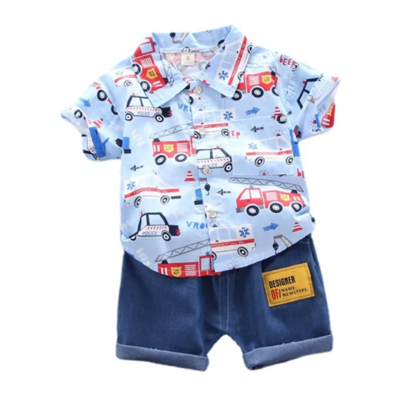 Conjunto Infantil Bombeiros - Camisa Estampada e Shorts (2 Peças)