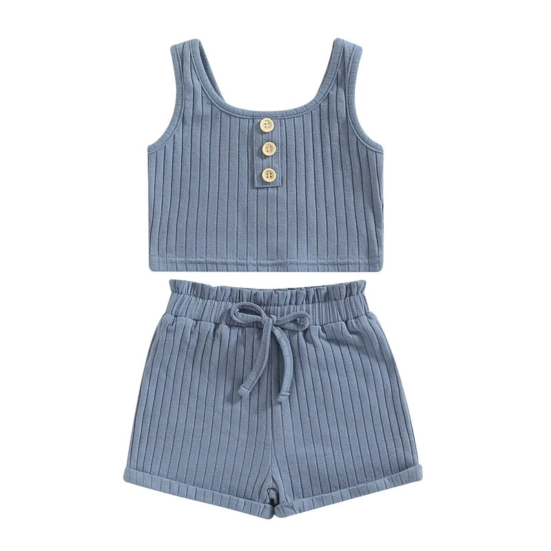 Conjunto Infantil Feminino Verão - Colete e Shorts Canelados