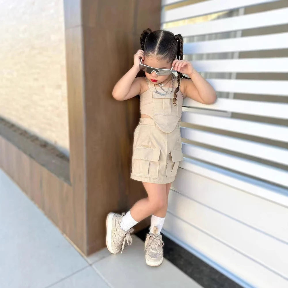 Conjunto de Verão para Meninas - Top e Saia de Algodão