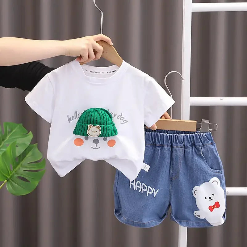 Conjunto Infantil Verão - Camiseta Urso e Shorts